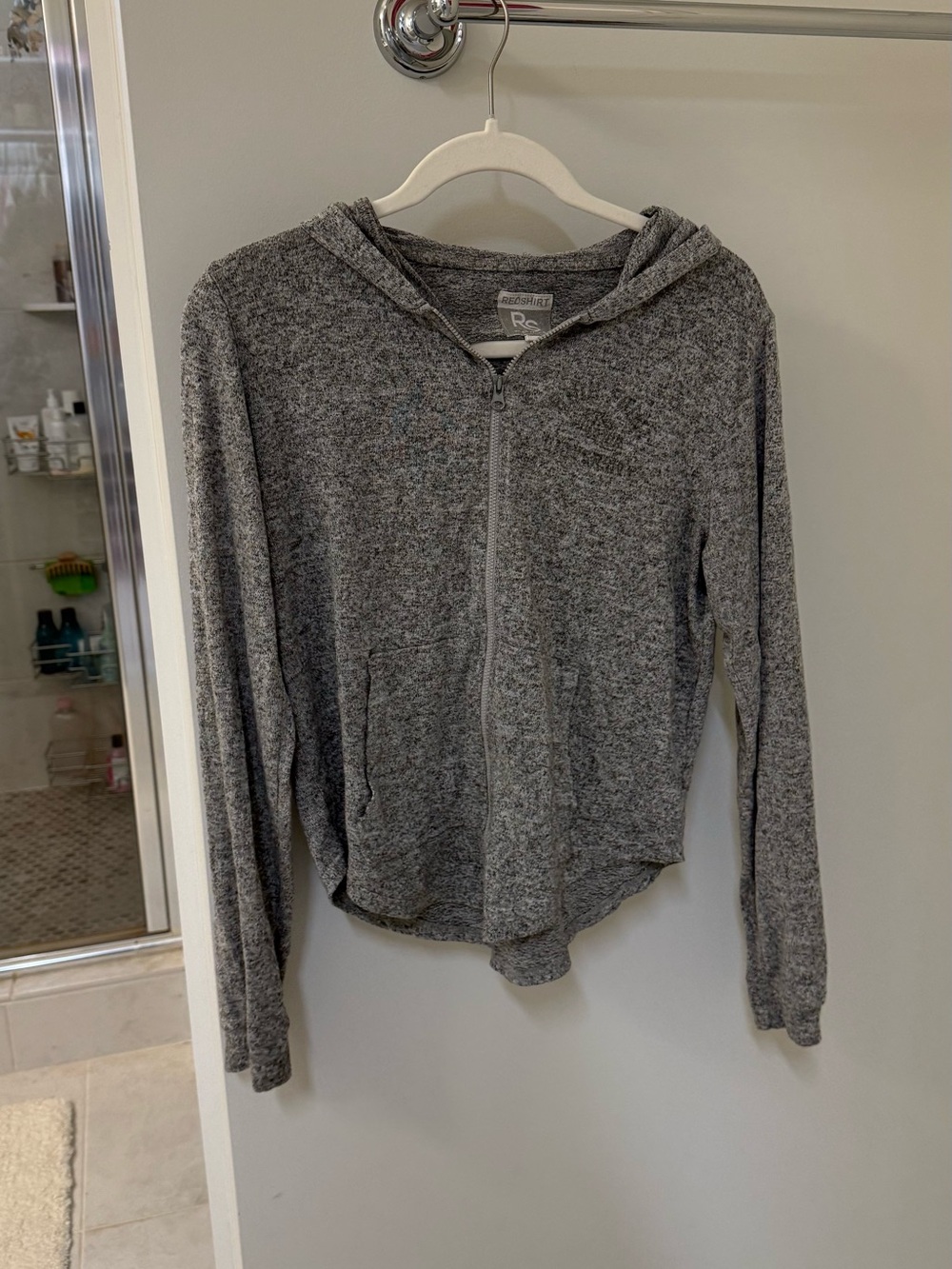 Lightweight Gray Zip-Up Hooded Top